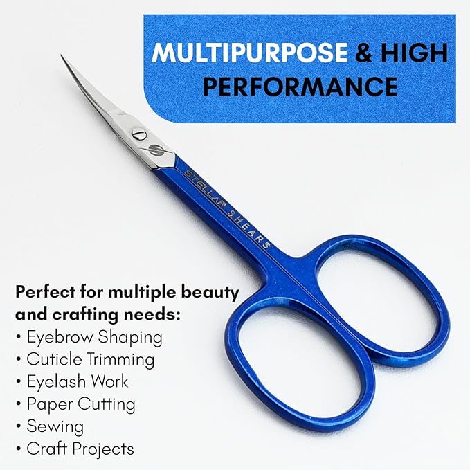 Cuticle Scissor Extra Fine Curved Blade – Precision Stainless Steel Manicure & Pedicure Scissors for Eyebrow, Eyelash, Beard & Dry Skin – Professional Small Nail Scissors (Blue)