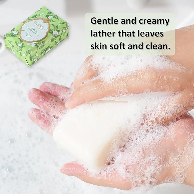 Bee & Flower Soap Bar Pear Blossom & Tea Essential Oil Scented Soap Bar Moisturizing Bath Bar Soap Nourishes Your Skin 4.4 oz(Pack of 4)