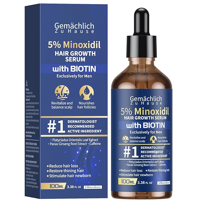 5% Minoxidil for Men Hair Growth with Biotin, 100ML Topical Minoxidil Solution Serum with Rosemary & Caffeine for Hair Regrowth Treatments, Non-Greasy, Helps Prevent Hair Thinning & Hair Loss
