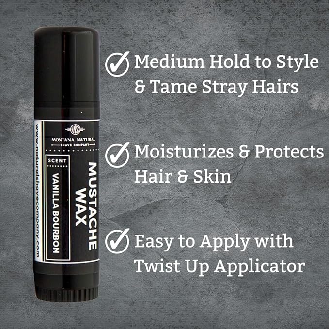 MNSC Vanilla Bourbon Mustache Wax - Medium Hold Balm - All-Natural Beeswax and Plant-Based Oils, Petroleum-Free, Hypoallergenic Ingredients, Handmade in USA