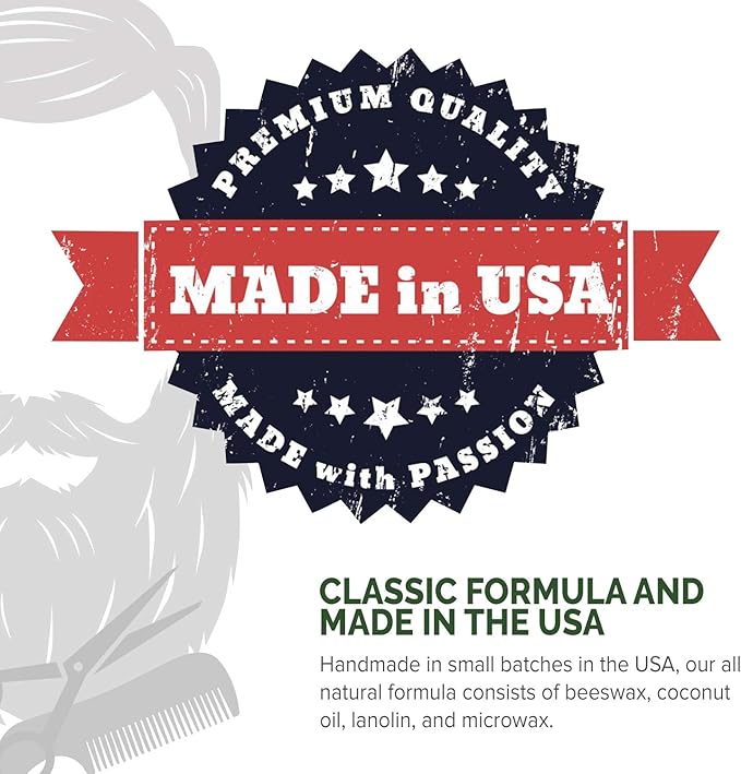 Lucky Franc's Unscented Mustache Wax for Men. Strong Frim Hold Stache Wax For Men's Grooming. All Natural Scent Free Formula With Beeswax And Coconut Oil. USA Made Mustache Styling Wax 2 Ounces