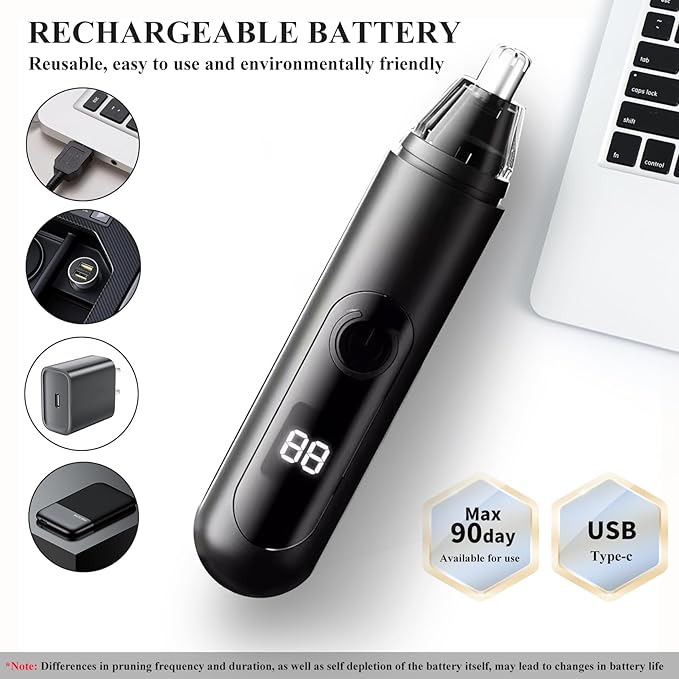 Nose Hair Trimmer for Mens and Women- 2025 Professional Painless Eyebrow & Facial Hair Trimmer for Men Women, Battery-Operated Trimmer with IPX7 Waterproof, Dual Edge Blades for Easy Cleansing Black