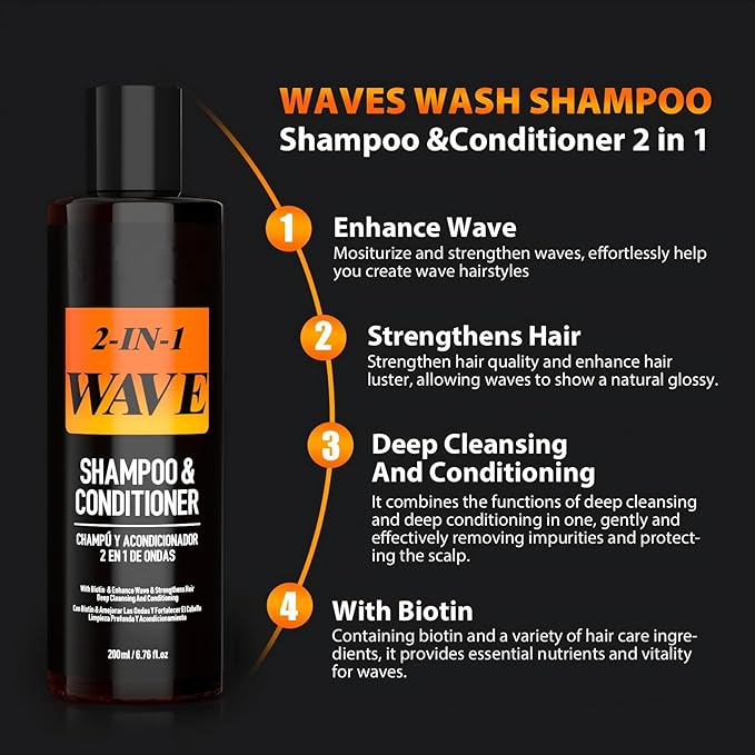 gowwim Wave Shampoo for Black Men Shampoo & Conditioner for Black Men Curl-Enhancing Formula Deep Cleansing & Moisturizing 6.76 FL OZ
