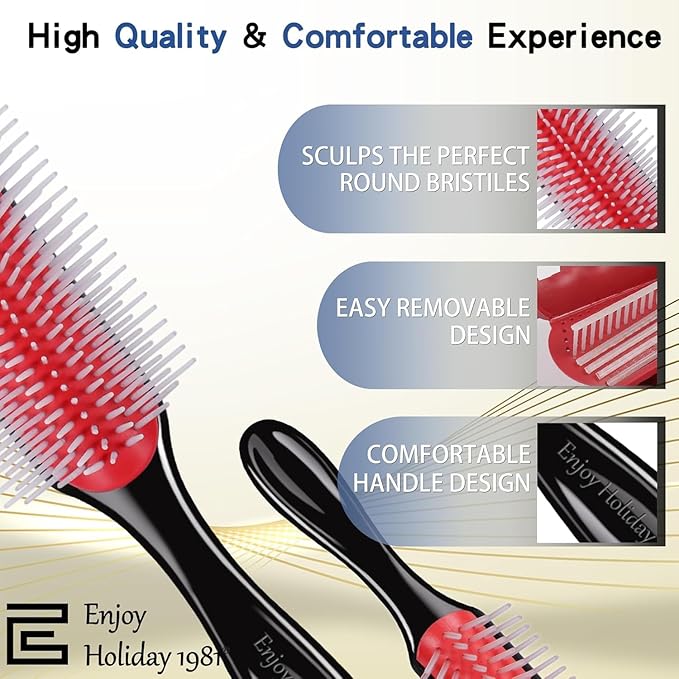 Hair Brush for Women Men Curly Wet or Dry Hair Classic Styling Brushes 9 Row for Natural Thick Hair, Blow Separating, Shaping Defining Detangling Curls Tools Travel Bristle Black Hairbrush