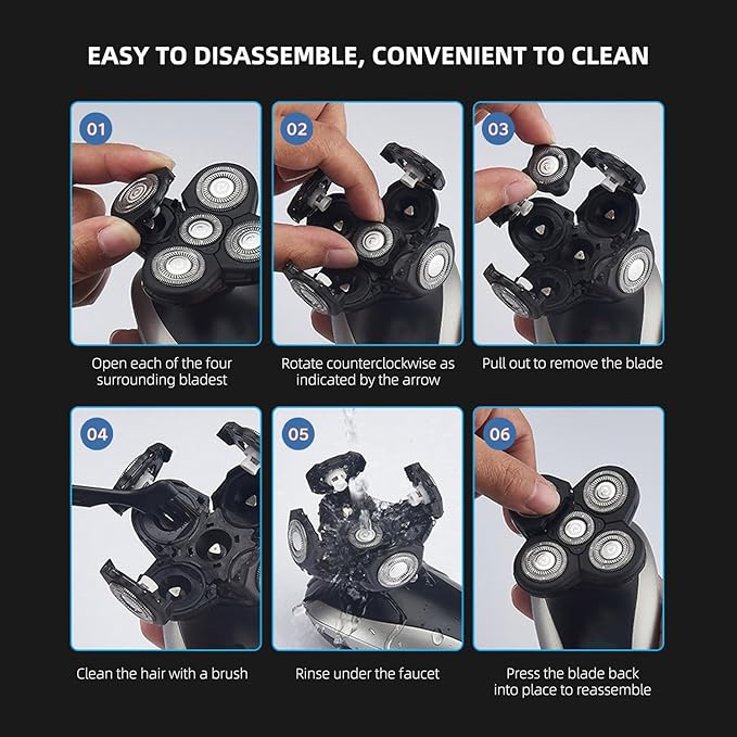 Freedom Grooming Bald Head Shaver Replacement Blades - Premium 5 Blade Shaver Heads for Bald Men, 3 Cleaning Brush, 3 Pack