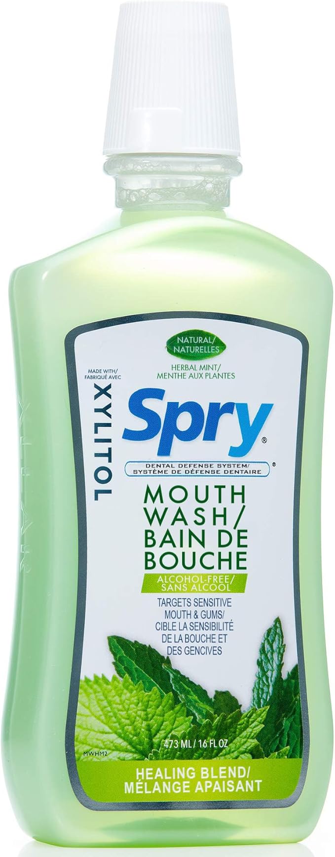 Spry Natural Xylitol Mouthwash Fluoride Free with Enamel Support, Alcohol-Free, Gentle, Non-GMO, Herbal Mint - 16 fl oz (Pack of 2)