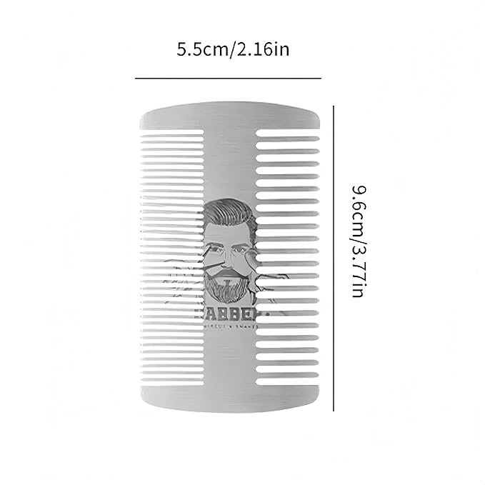 Metal Beard Mustache Comb for Men - Anti-Static Dual Action - Credit Card Size Stainless Steel EDC Comb, Lice Wallet Pocket, Fine Cutting Teasing Barber Hair Styling - Silver