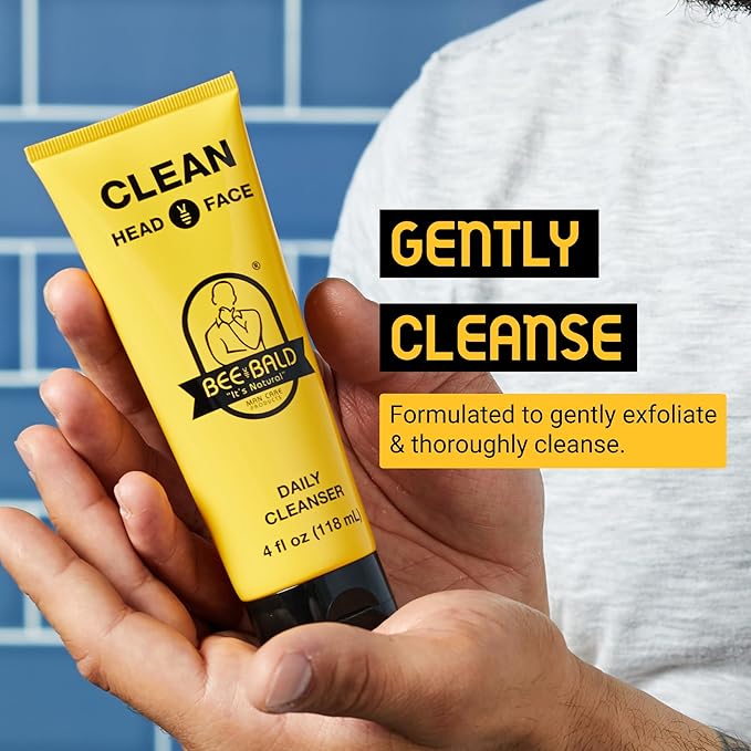 Bee Bald CLEAN Daily Head & Face Cleanser, Refreshes and Thoroughly Washes, Premium Bald Head Care for Men and Women, 4 fl Oz