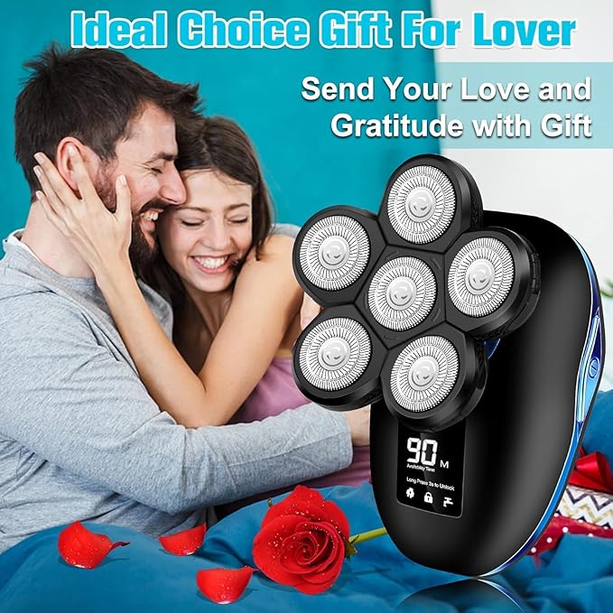Head Shaver for Bald Men,6-in-1 Electric Shaver for Bald Head 6D Wet/Dry Waterproof Mens Electric Razor Head Shavers Mens Grooming Kit Cordless Rechargeable Face Head Shaving Rotary Shavers