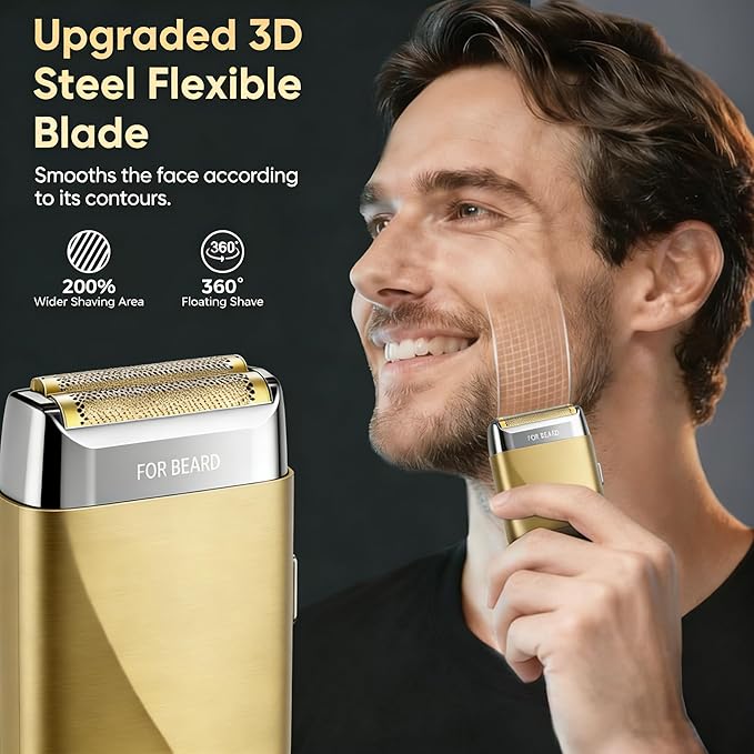 RUIM Electric Razor for Men – 2-in-1 Foil Shaver & Trimmer, USB-C Fast Charging, IPX6 Waterproof Wet/Dry, for Face Head & Beard Grooming, Travel Essentials