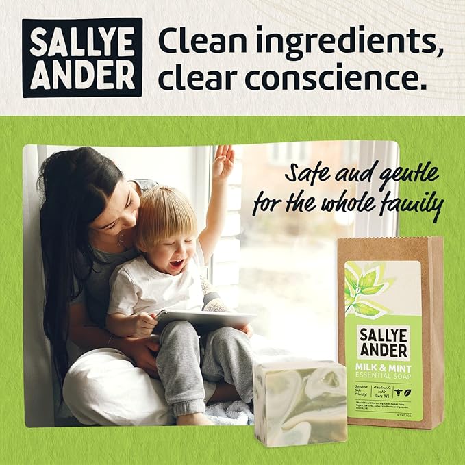SALLYEANDER Milk & Mint Swirl Soap - 5oz Bar - Naturally Antibacterial - 100% Handmade Hypoallergenic Skincare