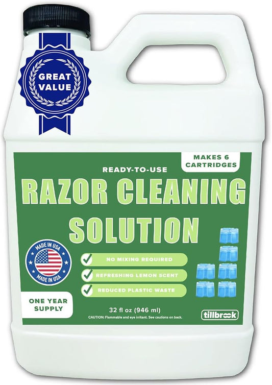 Electric Razor Cleaner - 1 YEAR SUPPLY - 32 oz Shaver Cleaning Solution - Easy Refill for Braun Clean and Renew Cartridges - Ready to Use Formula for Electric Shavers