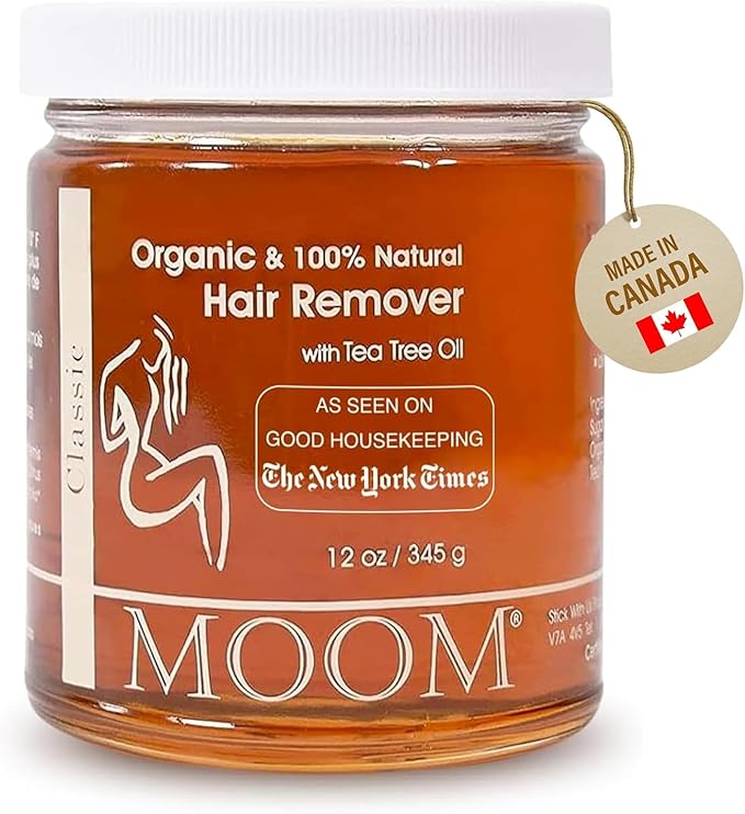 MOOM Organic Sugar Wax with Tea Tree Oil, 12 oz Jar, Hair Removal for Bikini, Brazilian, Face & Legs - Soft Wax for Sensitive Skin, Wax Beads Alternative For Women & Men (Strips & Sticks NOT Included)
