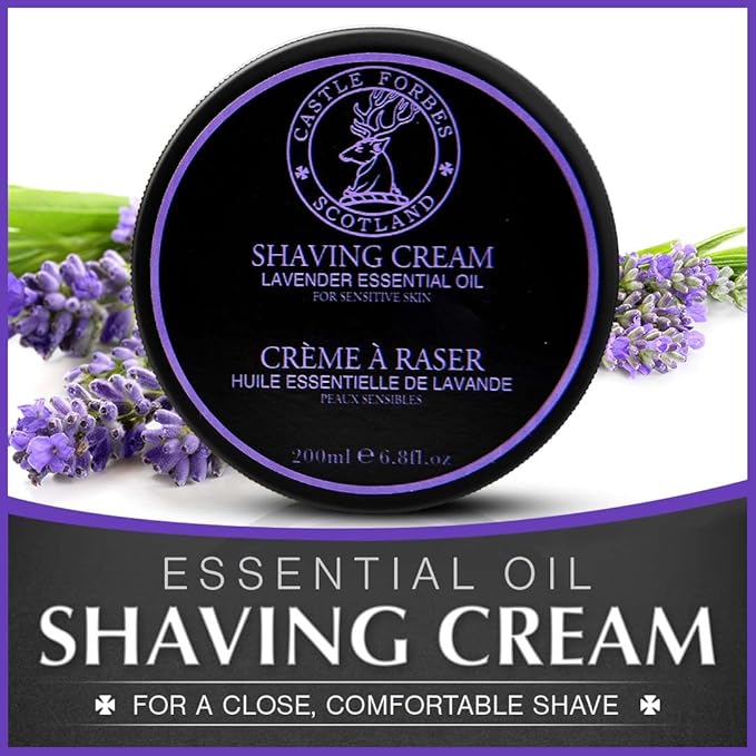 Castle Forbes Lavender Shaving Cream For Men, 6.8 fl.oz. | Moisturizing Smooth Shave Lather w/ Esseantial Oils | Protects Sensitive Skin From Razor Burn & Irritation | Luxury Grooming & Beard Care