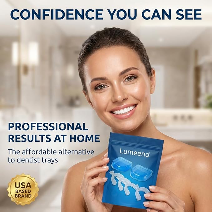 Lumeeno Moldable Teeth Whitening Trays for Gel Compatible with Opalescence and All Gels - 4 Trays & 2 Storage Cases Thin, Trimmable, BPA-Free