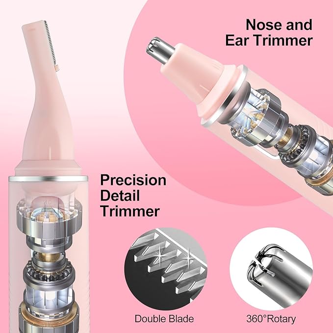 AREYZIN Nose Hair Trimmer for Women-2025 Professional Painless Eyebrow Trimmer and Nose Trimmer Facial Hair Removal Nasal Hair Clippers Professional, Easy to Clean, Dual-Edge Blade,Pink