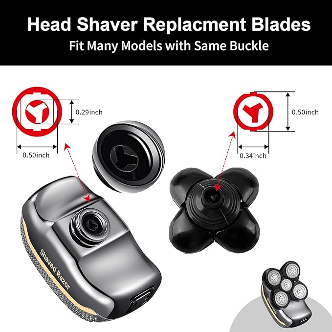Head Shaver Replacement Heads,Head Shaver Replacement Blades, Head Shavers for Bald Men,Head shavers for Men, Stainless Steel Rotary Blades for Electric Head Razor (black5)