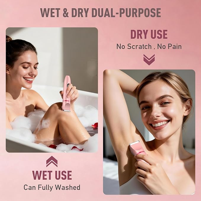 Bikini Trimmer for Women, 3-in-1 Electric Razor for Women, IPX7 Waterproof Rechargeable Cordless Pubic Hair Shaver, with LED Display, for Ladies Bikini Pubic, Face, Underarms, Legs(Rose Gold)