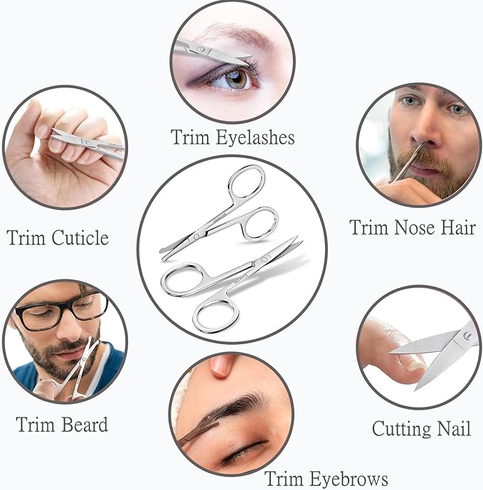 24-Pack Nose Hair Grooming Scissors, Sharp Stainless Steel Manicure Cuticle Scissors with Round tip,Small Scissors Beauty for Men Women Eyebrow,Mustache,Beard Ear Trimming Kit