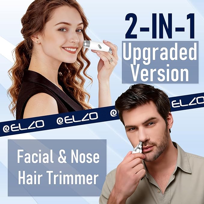 ELZO Nose Hair Trimmer for Women Men, 2 in 1 Rechargeable Flawless Facial Hair Removal & Nose Ear Hair Trimmer, Portable Face Hair Removal Shaver for Chin Upper Lip Peach Fuzz Ideal for Travel Use