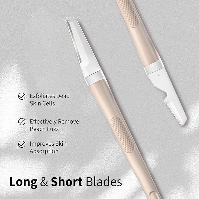 Dermaplane Razor for Women Face, Precision Face Razors for Women, Dermaplaning Tool, Gentle Exfoliation, Perfectly Shape Brows, Reusable Metal Handle with 8 Microblades, Beige