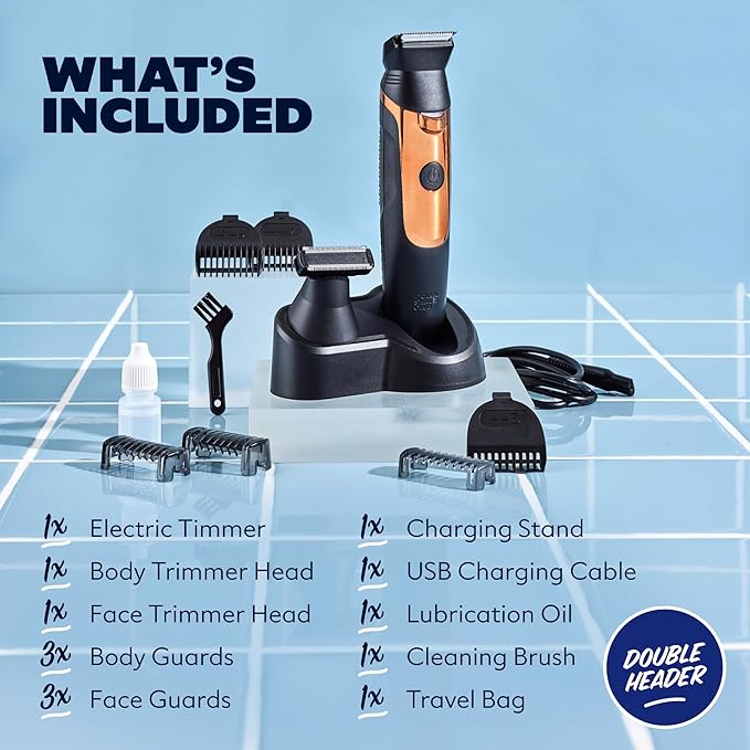 Dollar Shave Club | Double Header Electric Trimmer | Electric Razor with Beard Head & Body Grooming Head