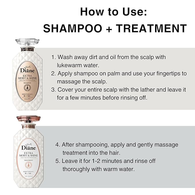 Moist Diane Natural Shampoo and Conditioner Set for Women & Men, Argan Oil Shampoo & Conditioner for Curly Hair by Keratin, Protein& Collegen in Japan, Silicone& Sulfate Free 30.4Fl Oz MOIST& SHINE