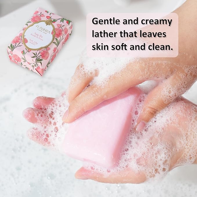 Bee & Flower Soap Bar Roselle & Peony Fragrant Soap Essential Oil Scented Soap Bar Moisturizing Bath Bar Soaps Nourishes Your Skin 4.4 oz(Pack of 4)