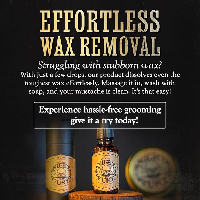 THE VINTAGE GROOMING CO. Mustache Wax Remover Night Fury Oil by Death Grip - Get Wax Out Of Your Handlebar Moustache Or Beard | Mustache Cleaner Kit