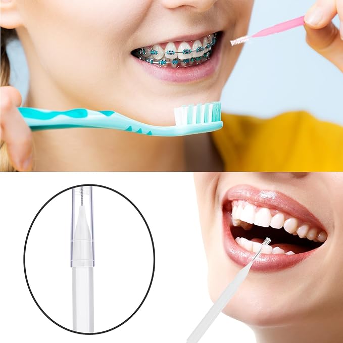 Patelai 100 Pieces Braces Brush for Cleaner Interdental Brush Toothpick Dental Tooth Flossing Head Oral Dental Hygiene Flosser Toothpick Cleaners Tooth Tool(Pastel Colors,Mixed Size)