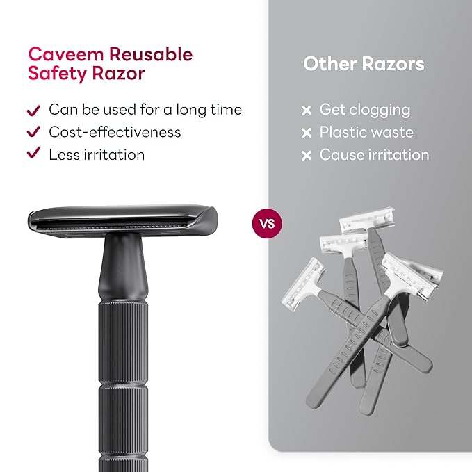 Double-Edge Safety Razor, Single-Blade Razors with 5 Stainless Steel Razor Blades for Men and Women, Reusable Metal Razor – Gun Metal Black