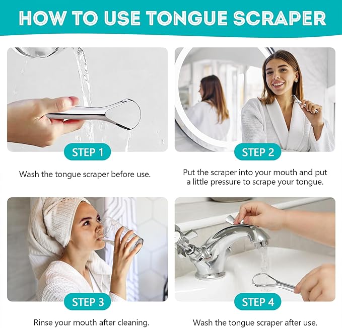 EZ COZY 2 Pack Tongue Scraper for Adults, Reduce Bad Breath, Tongue Cleaner with Travel Case, Stainless Steel Tongue Scrapers, Tongue Brush, Tongue Scrubber for Oral Care & Hygiene