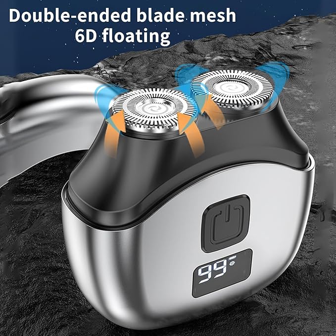 Men's Dual-Head Shaver, 2026 Upgrade Mini Electric Razor, Portable, Waterproof with Fast Charge & LED Display (White)