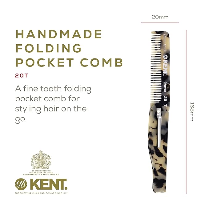 Kent Set Men's Hair Pocket Combs, Graphite 81T X-Small, FOT All Fine Tooth, 20T Fine Tooth Folding Comb. Best Hair, Beard and Mustache Grooming Kit for Travel and Home Care, Handmade in England