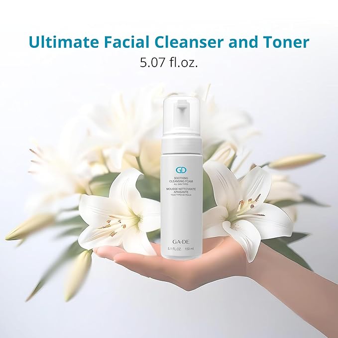 GA-DE Soothing Cleansing Foam for All Skin Types - Facial Cleanser - Enriched with Papaya, Mallow Flower, Chamomile, and Hyaluronic Acid - 5.07 oz