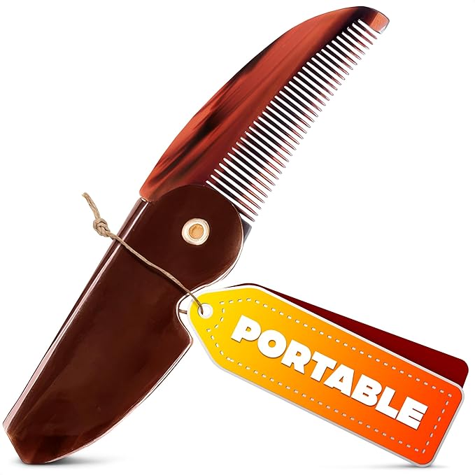 Beard and Mustache Comb for Men - 4.5 Inch Portable Mustache and Beard Comb Pocket, Handcrafted, Strong & Flexible Cellulose Acetate Material, Smooth Round Teeth, for On-the-Go Grooming