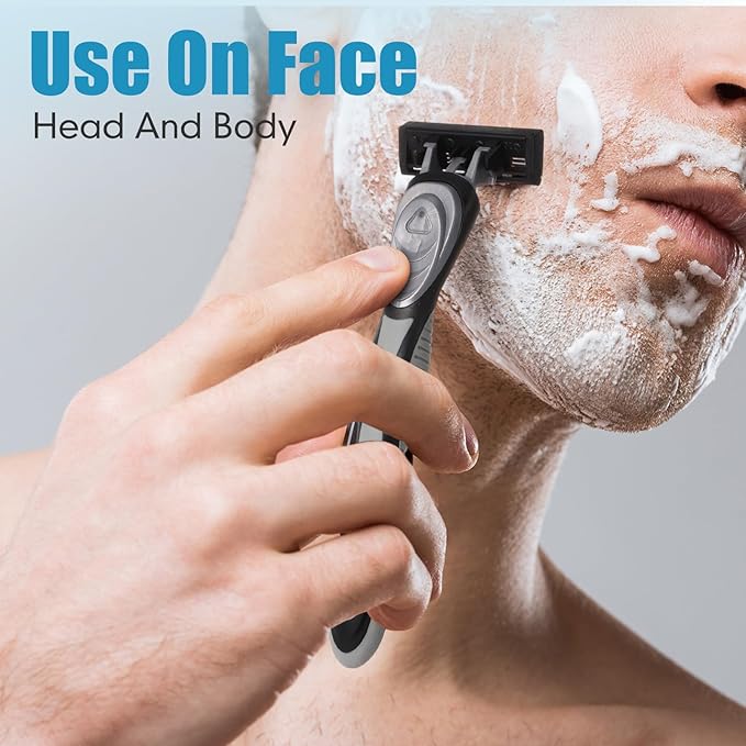 27 Pcs Refillable Men's Razors Kit Holiday Shaving Kit 5 Blade Disposable Sensitive Skin Razor refills for a Comfortable Shave, 3 Handles and 24 Cartridges