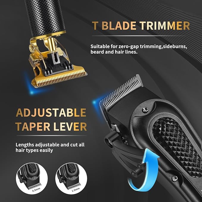 LQT® Men's Professional Hair Clippers Kit，Cordless & Corded Barber Clippers Set，Grooming Rechargeable Beard Trimmer with Adjustable Blade Black