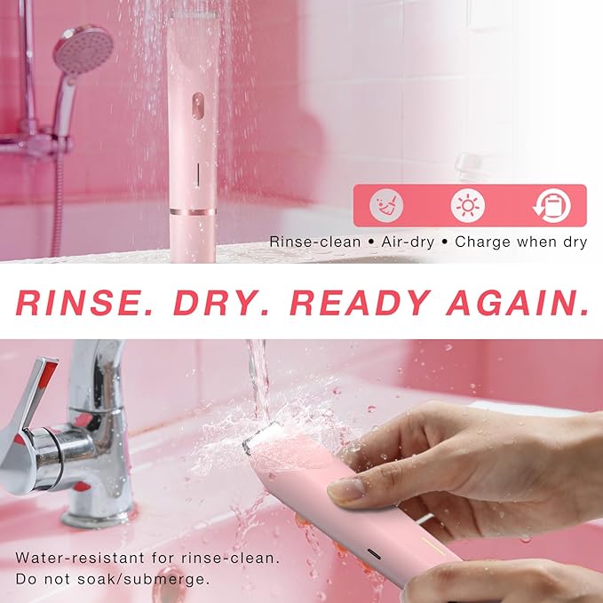 Bikini Trimmer Electric Razors for Women, Personal Shaver for Pubic Hair, Bikini Line, Legs, Underarms & Face, USB-C Rechargeable, Gentle on Sensitive Skin, Rinsable, Gift, Petal Pink