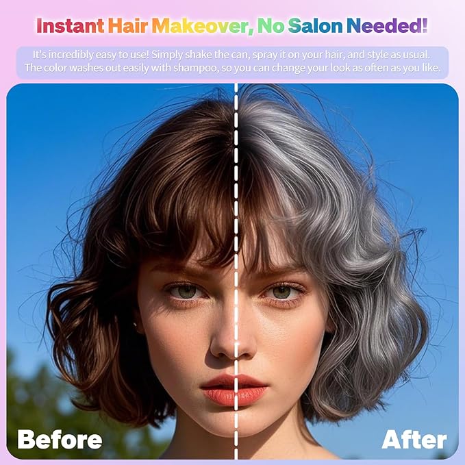 GrayHair Spray,Hair Color Spray Dye,Grey Temporary Hair Color Dye for Kids Women Men,Hairspray Color Pomades,Washable Color HairSpray for Party, Cosplay,Halloween,Christmas. (Gray)