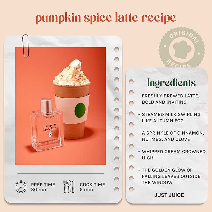 Just Juice Pumpkin Spice Latte - Warm Vanilla Perfume for Women and Men - Pumpkin Spice Perfume with Nutmeg, Cinnamon, Tonka Bean - 3.4 oz