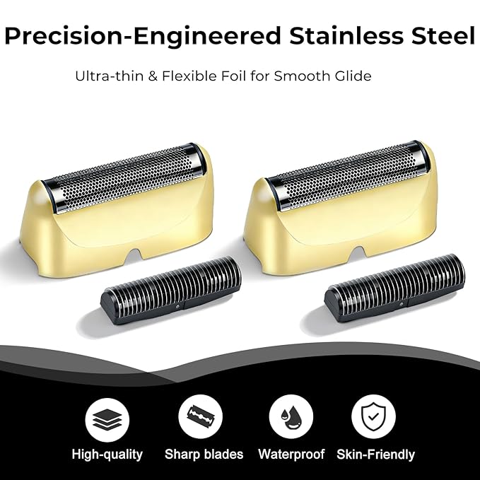 2-Pack Shaver Replacement Foil and Cutter Compatible with BaBylissPRO UV-Disinfecting Single Replacment Foil (Gold)