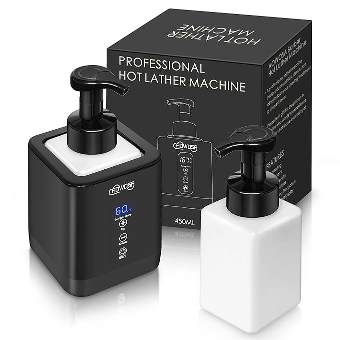 Hot Lather Machine for Shaving, Professional Lather Maker for Men Face Shaving, Large Capacity Shaving Foam Machine for Home Use Salon Barber Shop, with 2 Foam Bottle, ℃/℉ Switchable Display