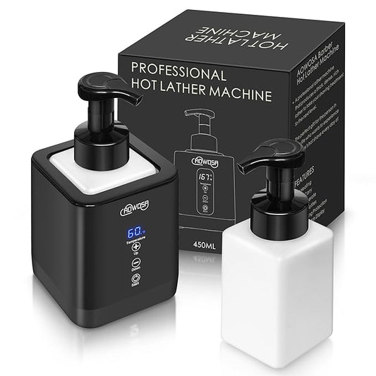 Hot Lather Machine for Shaving, Professional Lather Maker for Men Face Shaving, Large Capacity Shaving Foam Machine for Home Use Salon Barber Shop, with 2 Foam Bottle, ℃/℉ Switchable Display