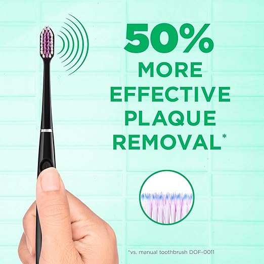 GUM Sonic Powered Toothbrush, Tapered Bristles Clean Below The Gumline, Bundle, Black, 1 Handle(1 Count) + 2 Refills 2 Count(Pack of 1)