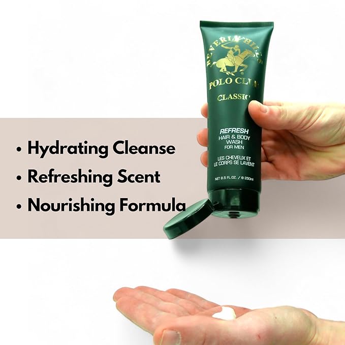 Beverly Hills Polo Club Men's Hair & Body Wash | Rogue Scent | Luxury 2-in-1 Cleansing Gel for Lasting Freshness | Premium Shower Experience 8.5 oz