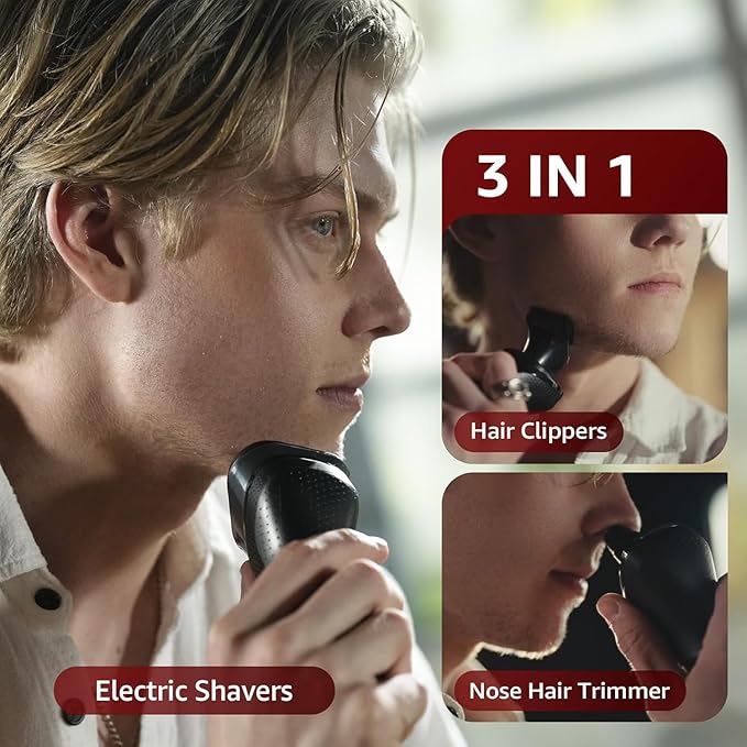 rategist 3-in-1 Electric Razor for Men: IPX7 Waterproof Razors for Men - USB-C Rechargeable, Precision Floating Blades - Wet Dry Shaving, Travel Kit, Beard, Nose & Sideburns