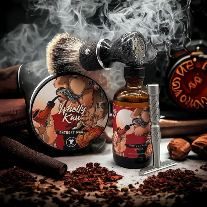 Entropy Man Tallow Shaving Soap. Enriched with Donkey Milk, Water Buffalo Milk, Whey Proteins, Omega 3, Omega 6, Hops Extract. Tobacco, Leather, Plum, Rum, Hay