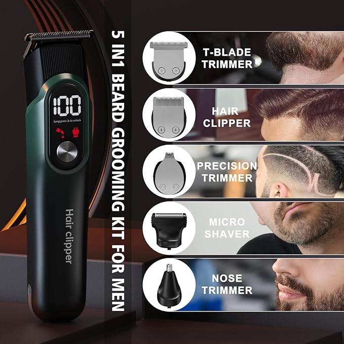 Beard Trimmer for Men Professional, Electric Razor for Nose Hair, Hair Clippers Mens Shaver Electric Razor, Cordless Hair Clippers, Trimmers for Barbers, Hair Cutting Kit for Men Grooming Kit