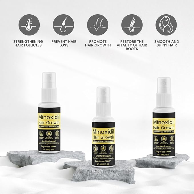 5% Minoxidil for Men & Women, Minoxidil Hair Growth for Women,Hair Growth Treatment for Thicker Longer -Advanced Formula Hair Regrowth Spray and Topical Solution for Thinning Hair and Beard 3 pack